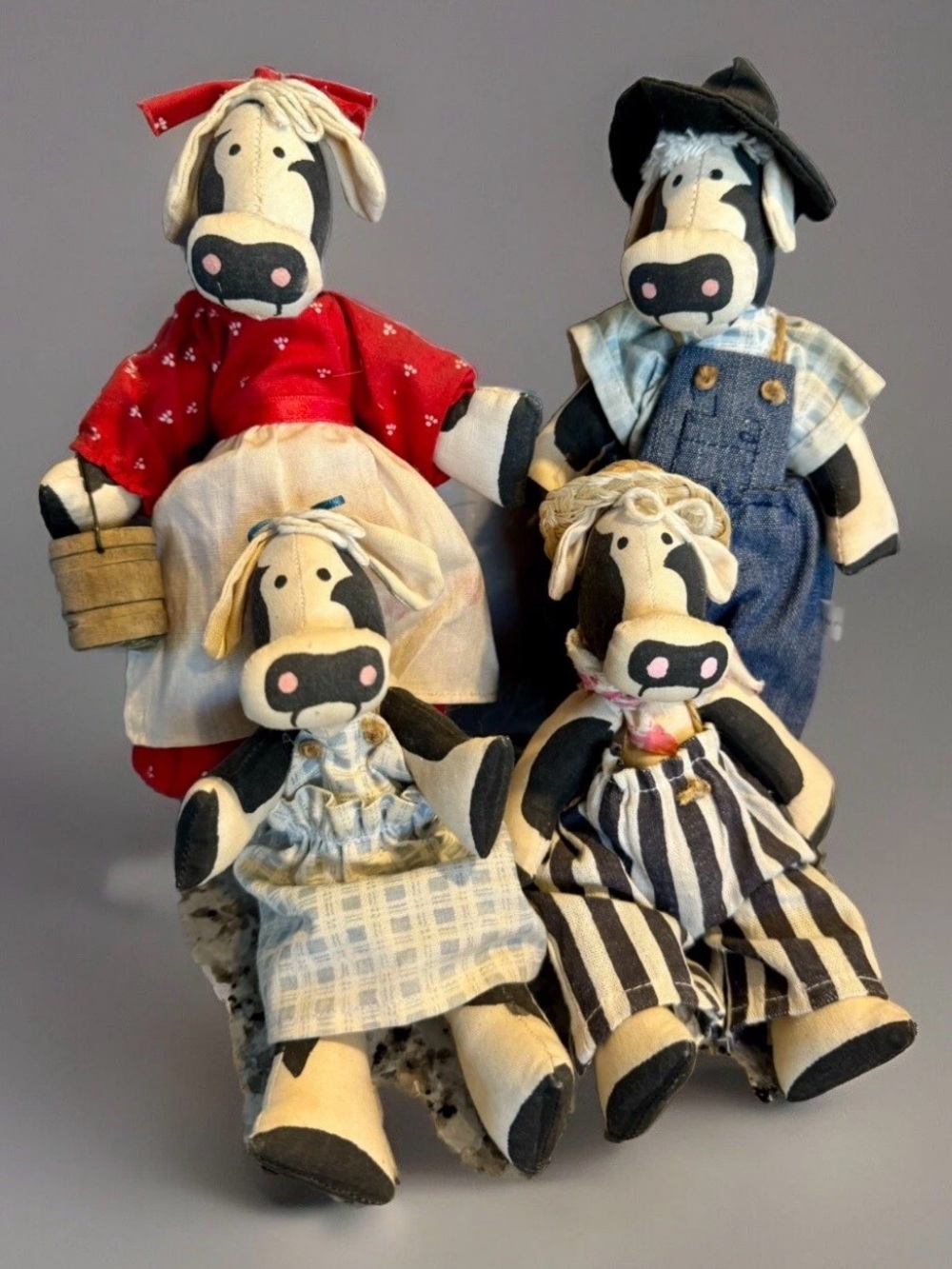 Vintage Cow Family Cloth Dolls Set of 4 Primitive Farmhouse Decor